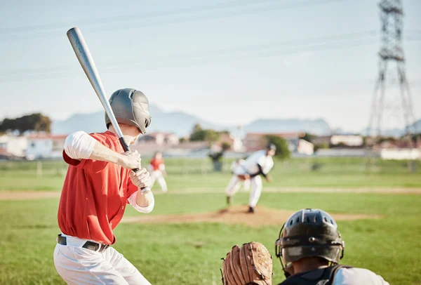 Baseball Denevér Hazafutás Egy Sportolóval Szabadban Egy Versengő Játékot Játszanak — Stock Fotó