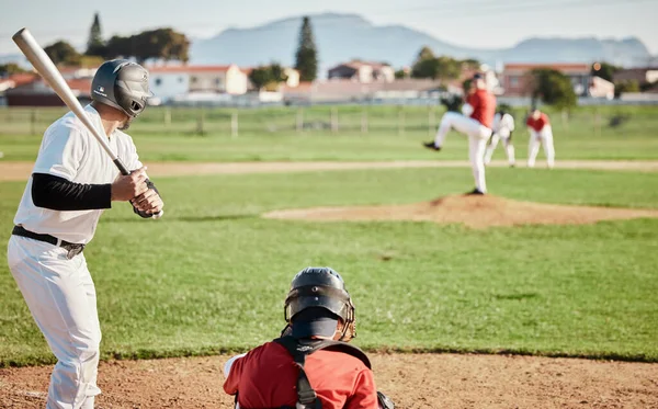 Baseball Morcego Mockup Com Homem Esportes Livre Jogando Jogo Competitivo — Fotografia de Stock