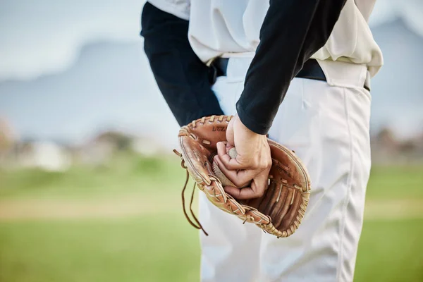 Kezek Visszapillantás Vagy Baseball Játékos Edzés Egy Játékra Vagy Meccsre — Stock Fotó