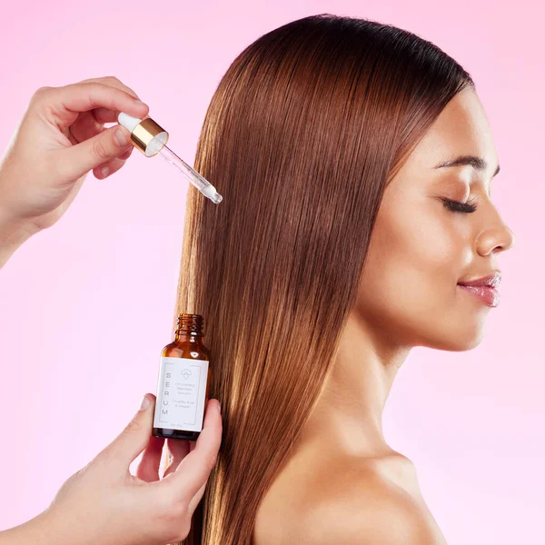 Жінка Профіль Студії Олія Догляду Волоссям Блиску Здоров Лікування Краси — стокове фото
