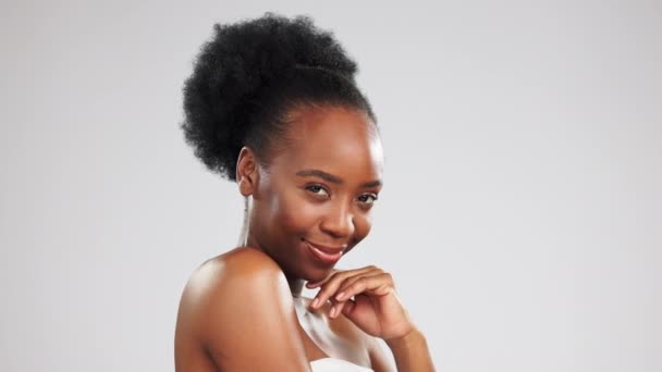 Mulher Negra Rosto Beleza Risos Cuidados Com Pele Felicidade Com — Vídeo de Stock