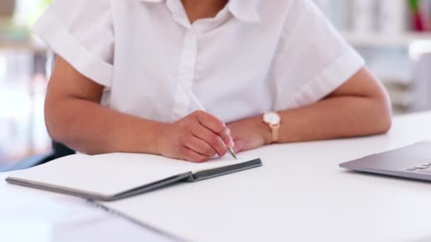 Business Woman Hands Notebook Writing Office Company Planning Διαχείριση Χρονοδιαγράμματος — Αρχείο Βίντεο