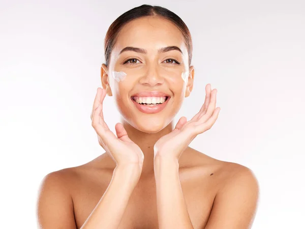 Skincare Crema Bellezza Faccia Donna Con Lozione Idratazione Bagliore Pelle — Foto Stock