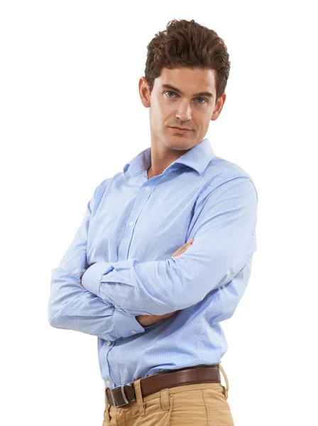 Confidence Crossed Arms Portrait Man Studio Corporate Business Formal Outfit — Stock Photo, Image