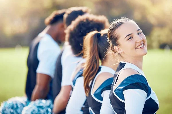 Cheerleader Portrait Start Oder Mädchen Cheerleading Gedränge Mit Unterstützung Hoffnung — Stockfoto