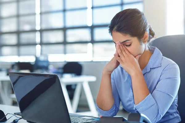 Business Woman Job Stress Headache Office Worker Feeling Fatigue Tax — Stock Photo, Image