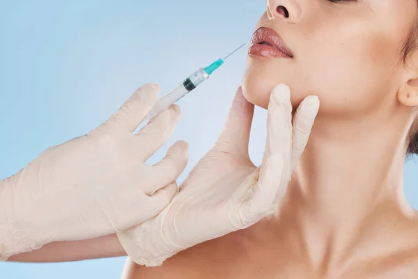 Botox Plastische Chirurgie Vulling Met Lippen Van Een Vrouw Die — Stockfoto