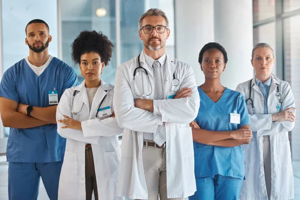 Artsen Verpleegkundigen Teamportret Ziekenhuis Kliniek Medisch Kantoor Diversiteit Gezondheid Gezondheidszorg — Stockfoto