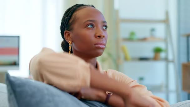 Стрес Чорна Жінка Думки Депресією Диван Самосумнів Думками Тривогою Або — стокове відео