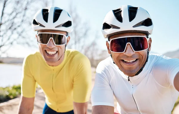 Cykling Fitness Och Selfie Med Vänner Parken För Sport Sociala — Stockfoto