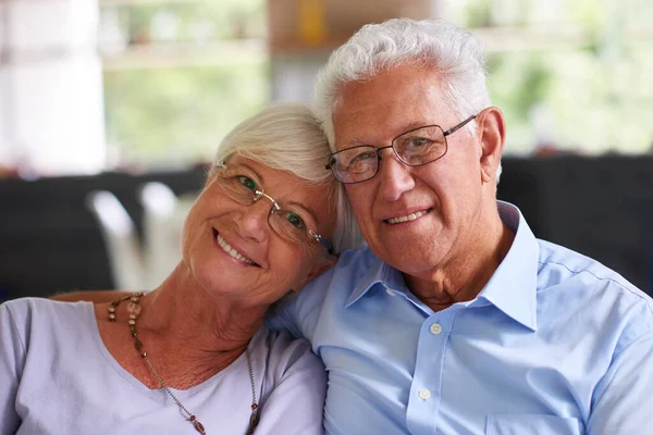 Our Love Forever Always Portrait Senior Couple Home — Stock Photo, Image