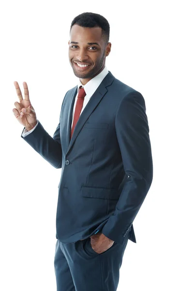 Manter Paz Nos Negócios Vista Cortada Empresário Afro Americano Dando — Fotografia de Stock