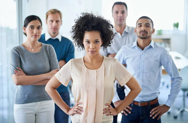 Poised Productivity Portrait Group Diverse Colleagues Standing Office Stock Image