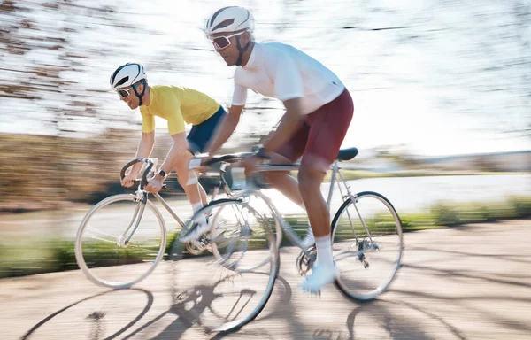 Ποδηλασία Ταχύτητα Και Άνδρες Ποδήλατο Κίνηση Θόλωμα Για Αδρεναλίνη Ακραία — Φωτογραφία Αρχείου