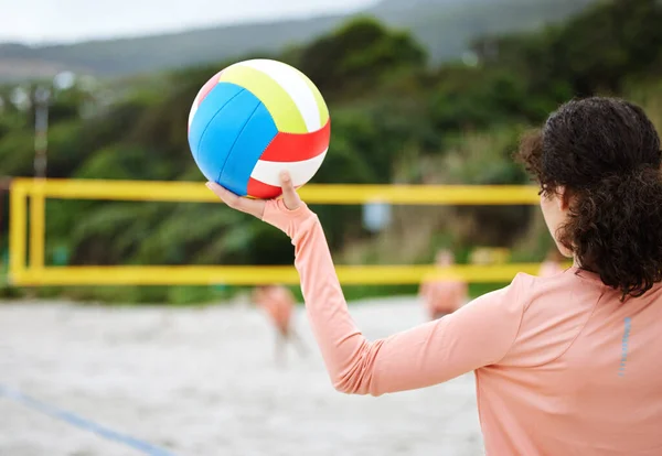 Voleibol Cuerpo Playa Mano Chica Jugando Juego Entrenamiento Entrenamiento Equipo —  Fotos de Stock