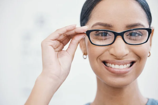 Frau Porträt Oder Brille Für Augenpflege Wellness Gesundheitswesen Oder Optometrie — Stockfoto