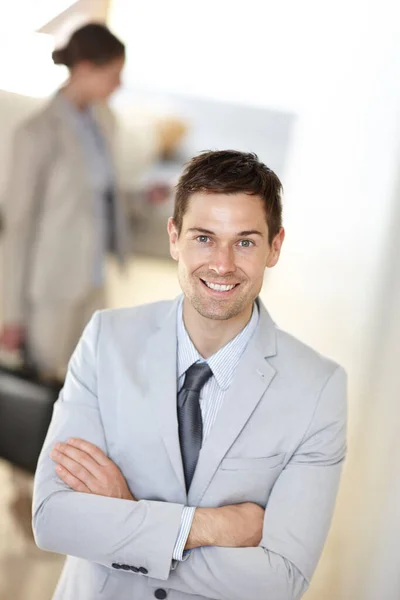 Dressed Success Handsome Businessman Standing Work Colleague Background — Stock Photo, Image