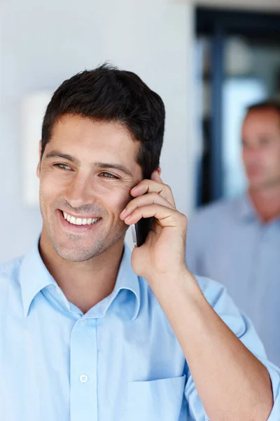Strings Attached Young Man Taking Call Office — Stock Photo, Image