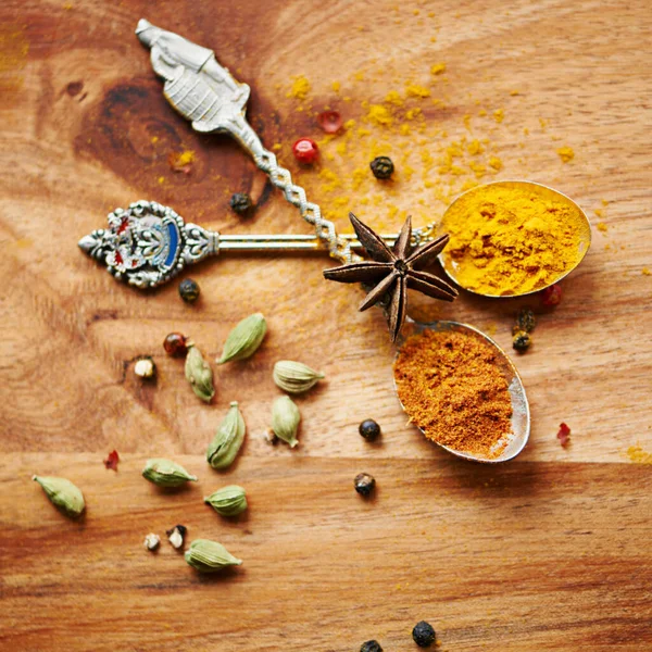 Krydda Dina Måltider Ett Sortiment Färgglada Kryddor — Stockfoto