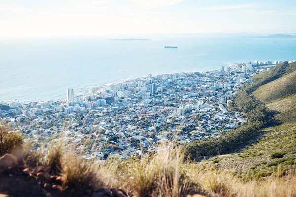 Stad Oceaan Uitzicht Met Een Panoramisch Landschap Van Zee Aan — Stockfoto