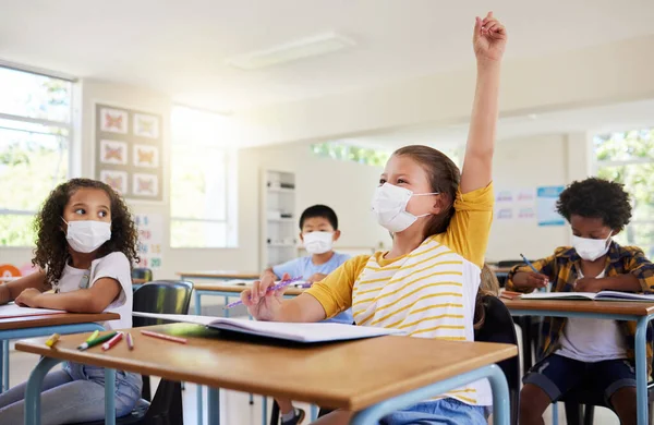 Learning Education Classroom Covid Pandemic Students Wearing Face Mask Protection – stockfoto