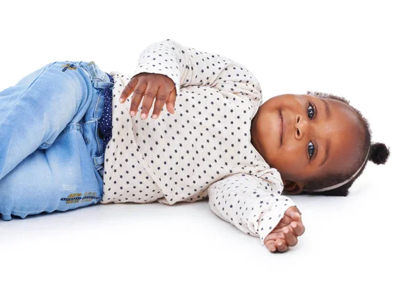 Its Exhausting Being Cute Studio Shot Adorable Baby Girl Isolated — Stock Photo, Image