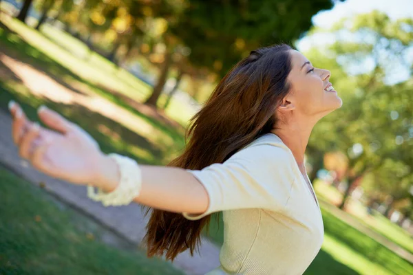 Best Feeling World Carefree Young Woman Enjoying Day Park — Stock Photo, Image