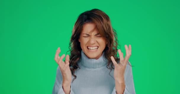 Жінка Зелений Екран Сердита Натягуванням Волосся Студії Психічного Здоров Тривоги — стокове відео