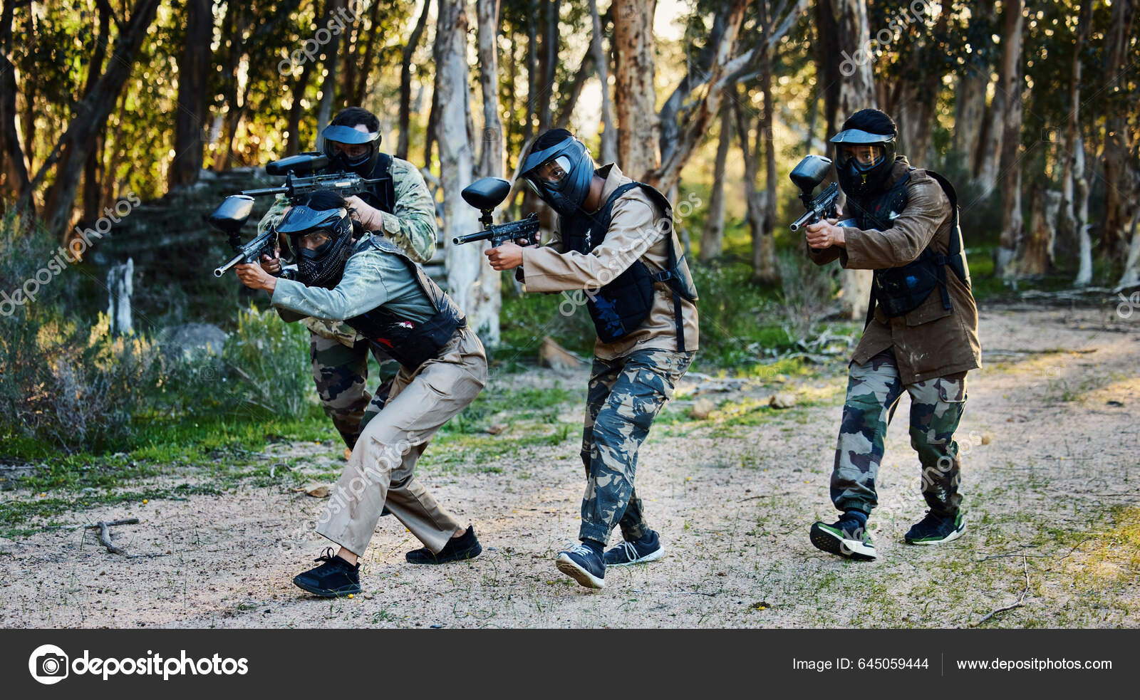 Army Military People Guns Paintball Shooting Game Training Nature Fitness Stock Photo by ©PeopleImages 645059444