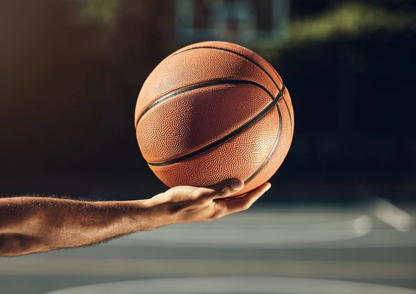 Sport Hand Basketball Training Basketball Court Man Holding Ball Practice — Stock Photo, Image