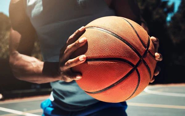 Basketball Basketball Player Athlete Hands Closeup Holding Ball Basketball Court — Stock Photo, Image