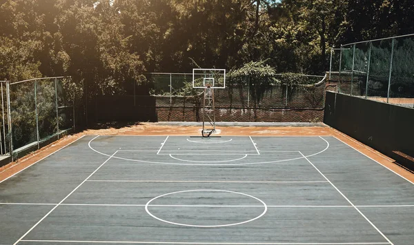 Empty basketball court, field or training ground for match, game or competition. Sports venue, stadium or sports court for practice, workout or exercise, recreation or activities outdoors from above