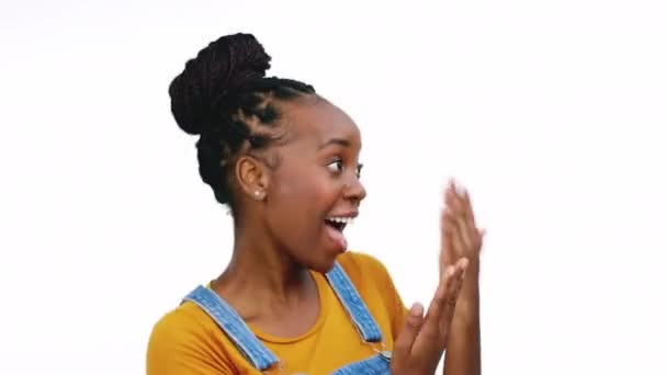 Танець Щасливий Святкування Обличчям Чорної Жінки Досягнення Посмішку Енергію Свобода — стокове відео