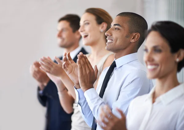 Enthusiastic Applause Row Businesspeople Clapping — Stock Photo, Image