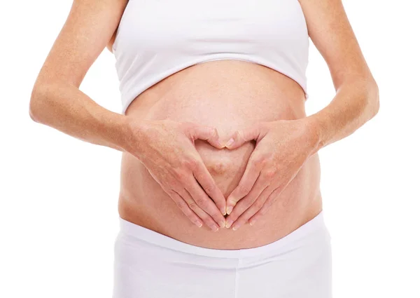 Περιμένει Έγκυος Γυναίκα Απομονωμένη Λευκό — Φωτογραφία Αρχείου