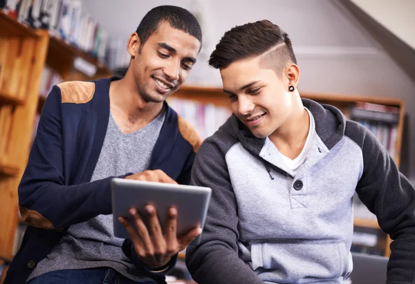 Youve Got Check Out Two Young Men Looking Digital Tablet — Stock Photo, Image