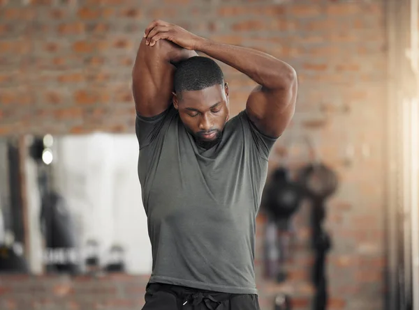 Exercise Stretch Man Gym Training Health Wellness Brick Wall Background — Stock Photo, Image