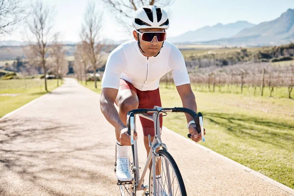 Homem Atleta Profissional Ciclismo Natureza Caminho Parque Treinamento Exercícios Esportes — Fotografia de Stock