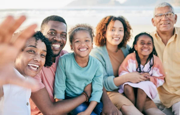 Family Selfie Travel Generations Portrait Happiness Outdoor Beach Memory Together — Stock Photo, Image