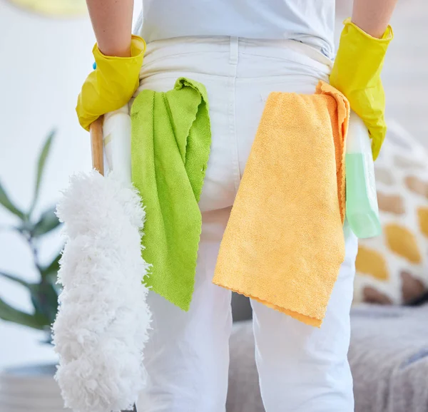 Cleaner Woman Cloth Brush Spray Bottle Cleaning Sanitizer Dust Home — Stock Photo, Image