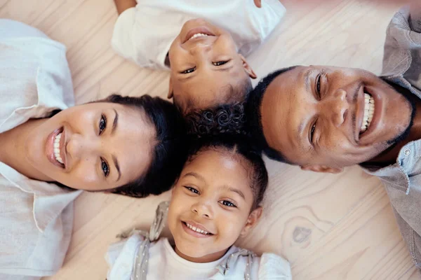 Happy Smile Portrait Family Floor Top View Bonding Support Relax — Stock Photo, Image