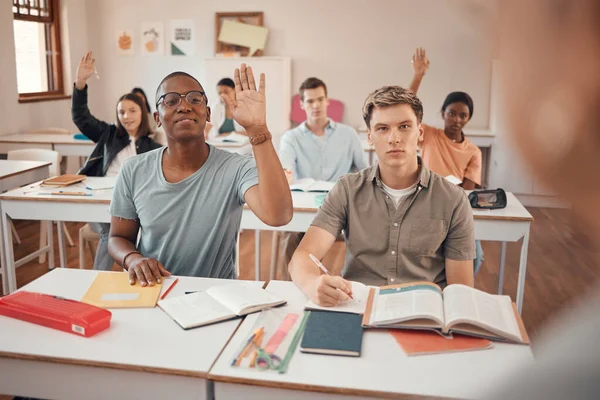 Classroom Knowledge Question Students Hands Exam Learning Problem Education Fail — Stock Photo, Image