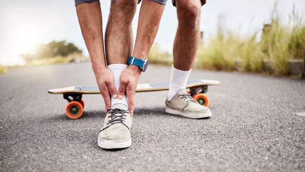 Knöchelschmerzen Verletzung Und Skater Mit Schmerzen Oder Verletztem Fuß Beim — Stockfoto