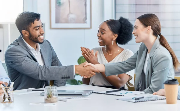 Success Handshake B2B Partnership Deal Client Agreement Teamwork Collaboration Office — Stok fotoğraf