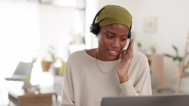 Call Center Doradztwo Czarna Kobieta Laptopem Biurze Domowym Dla Telemarketingu — Wideo stockowe