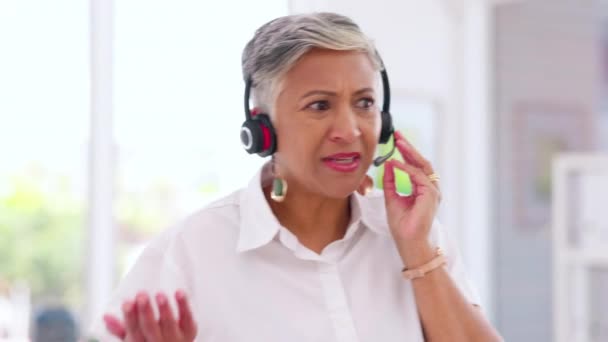 Mulher Negócios Argumentar Call Center Estresse Erro Crm Falha Suporte — Vídeo de Stock