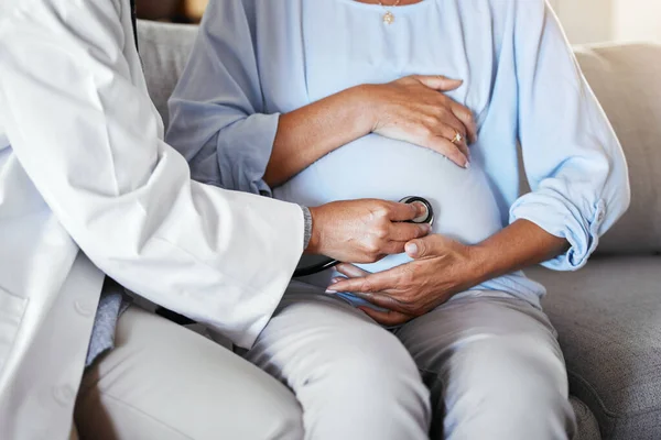 Zwanger Moeder Maag Arts Met Stethoscoop Gezondheidszorg Controle Zwangerschap Vrouw — Stockfoto