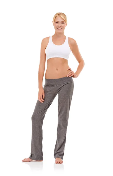 Sporty Confident Full Length Portrait Sporty Young Woman Standing Her — Stock Photo, Image