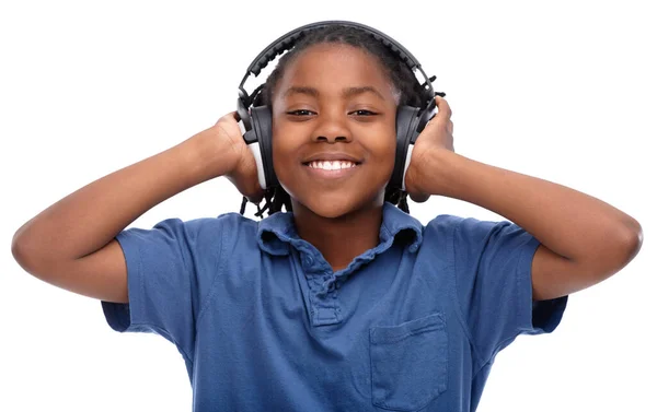 Melodia Jest Świetna Afroamerykanin Słuchający Muzyki Przez Słuchawki — Zdjęcie stockowe