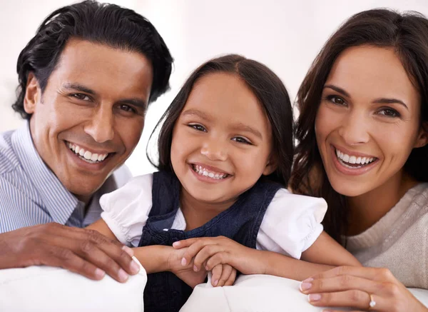Perfect Little Family Cropped Portrait Affectionate Young Family Home — Stock Photo, Image